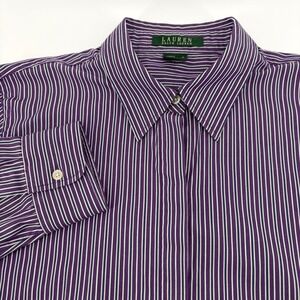 Lauren Ralph Lauren Purple White Striped Cotton Long Sleeve Shirt Womens Large